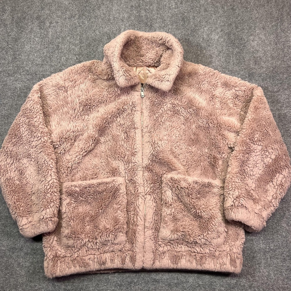 UGG Jacket Womens L Pink Fleece Sherpa Full Zip Collared Pockets Lined Warm